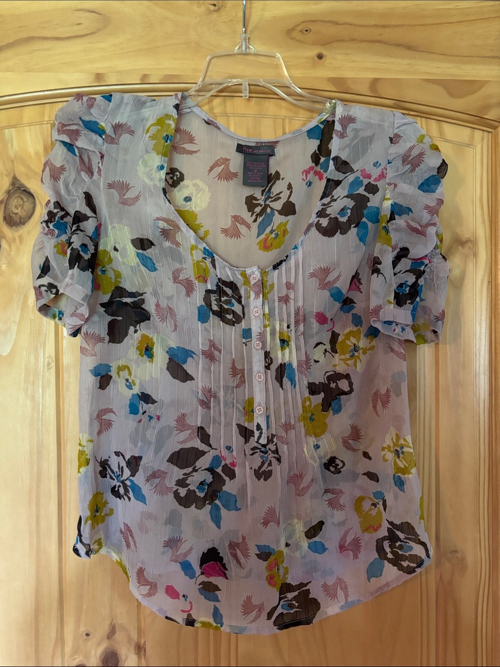 Fire Los Angeles Sheer Floral Scoop-Neck Blouse in Multi